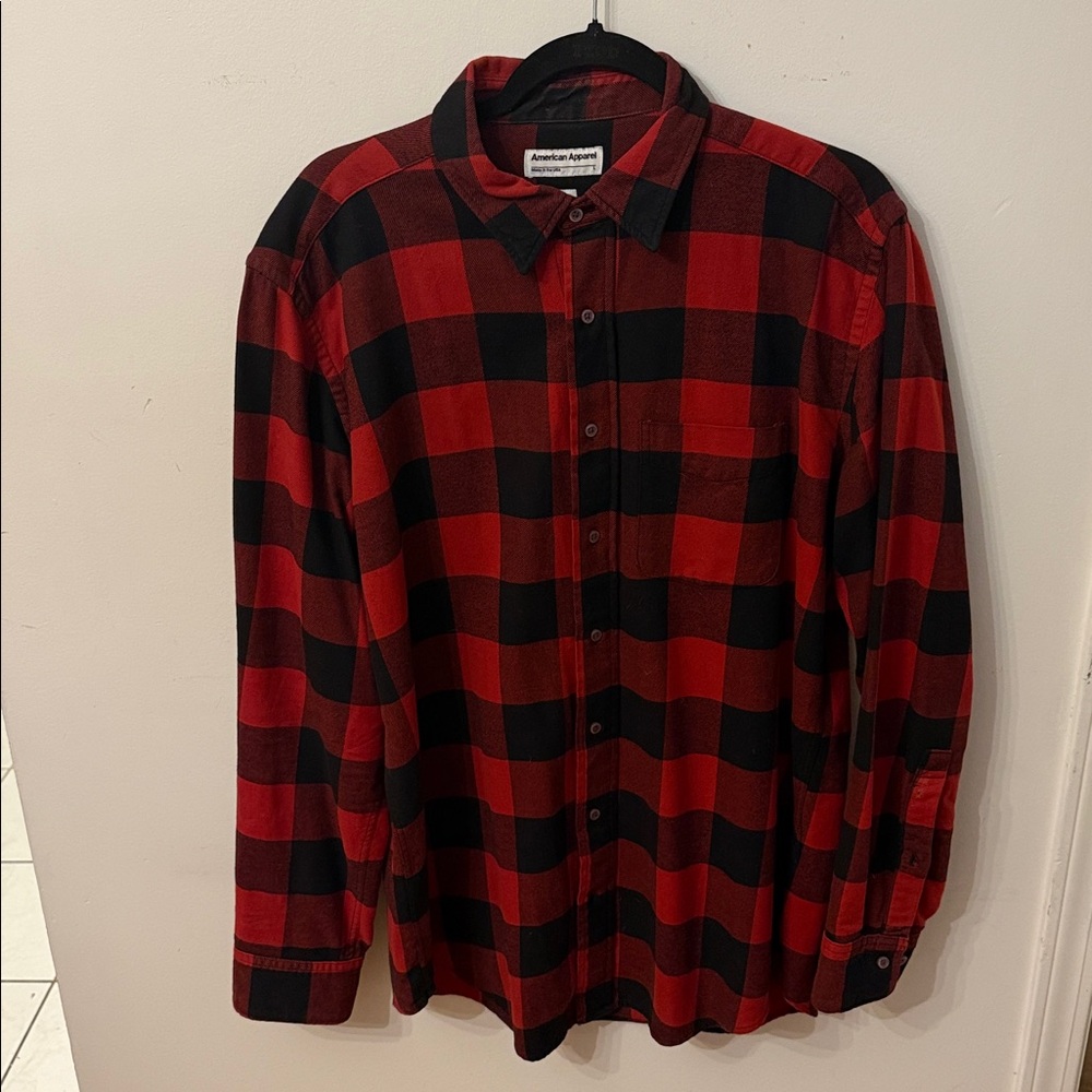 American Apparel Red and Black Checkered Flannel Shirt